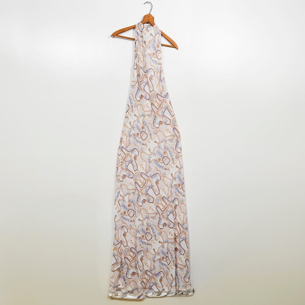 Bananhot Khloe Dress XS S NWT Blue Shell Chain Open Back Halter Maxi